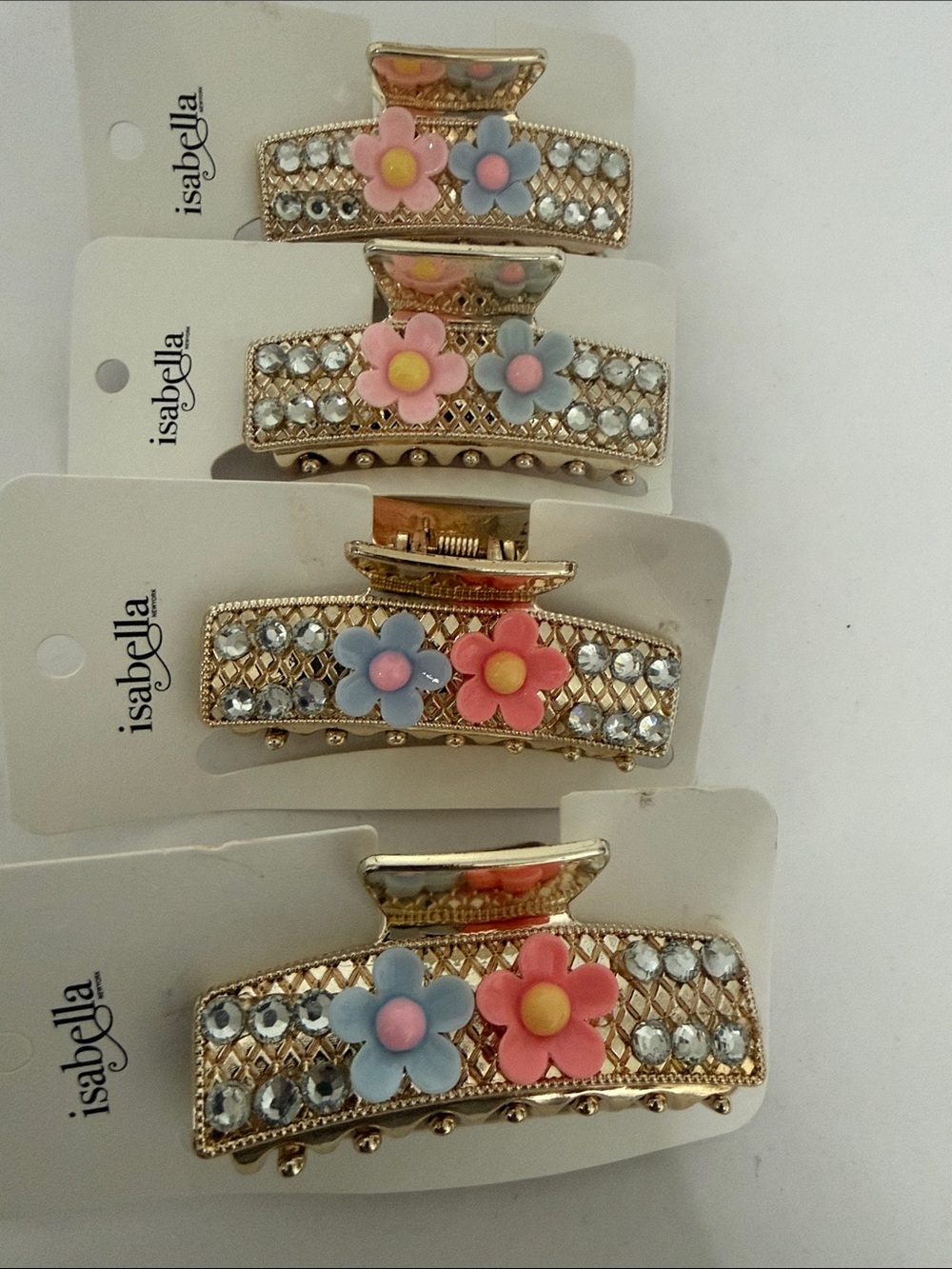 Isabella Gold Floral Crystal Hair Claw Clip - Pink & Blue